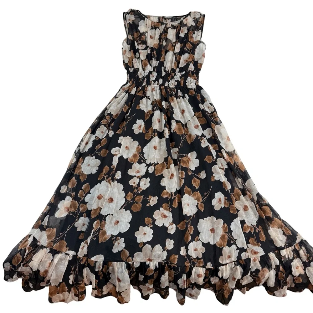 NWT Arbercombie & Fitch Easy High‎ Neck Midi Dress Womens Black Brown Floral XSP